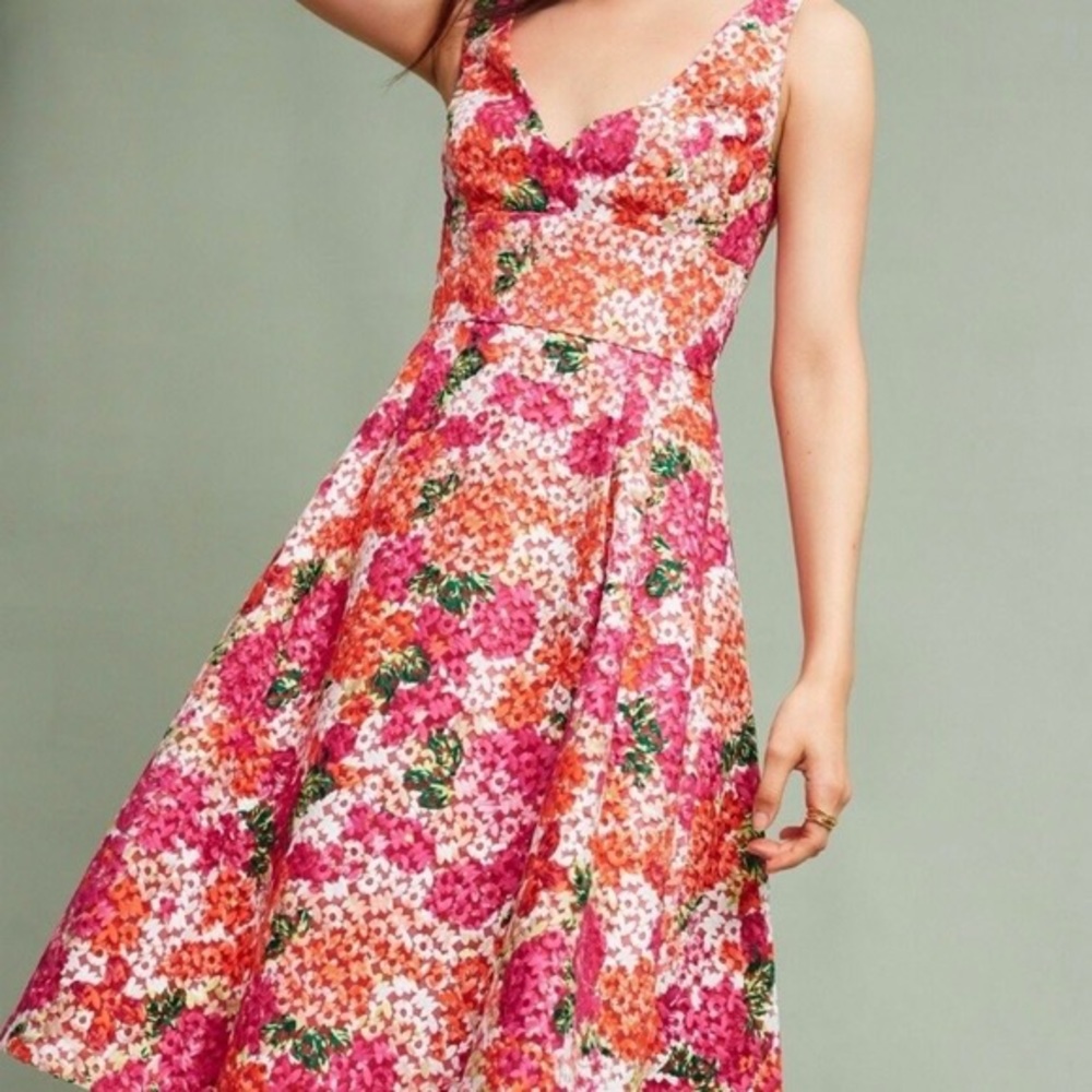Monique Lhuillier riona pink floral midi dress